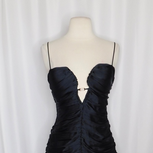 ZARA Little Black Dress Ruched Draped Rhinestone Mini Cocktail Party Small - Picture 4 of 16